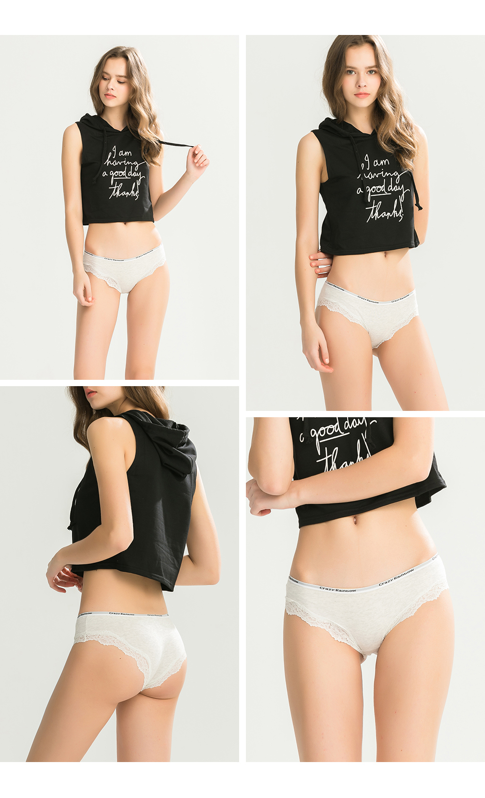 Crazy Rainbow。荷葉蕾絲棉質低腰三角褲-Catworld
